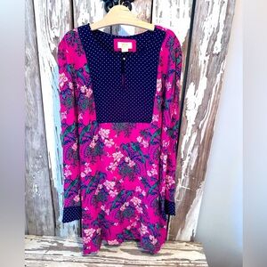 MAEVE by Anthropologie Dress Size 14 Tropical Pink m, Navy, Green with Birds